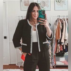 Katherine tweed pearl trim embellished blazer